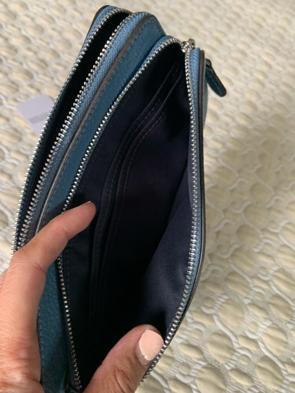 Coach Pebbled Leather Zip Wallet in Dusty Blue with Silver Logo - Picture 5 of 12